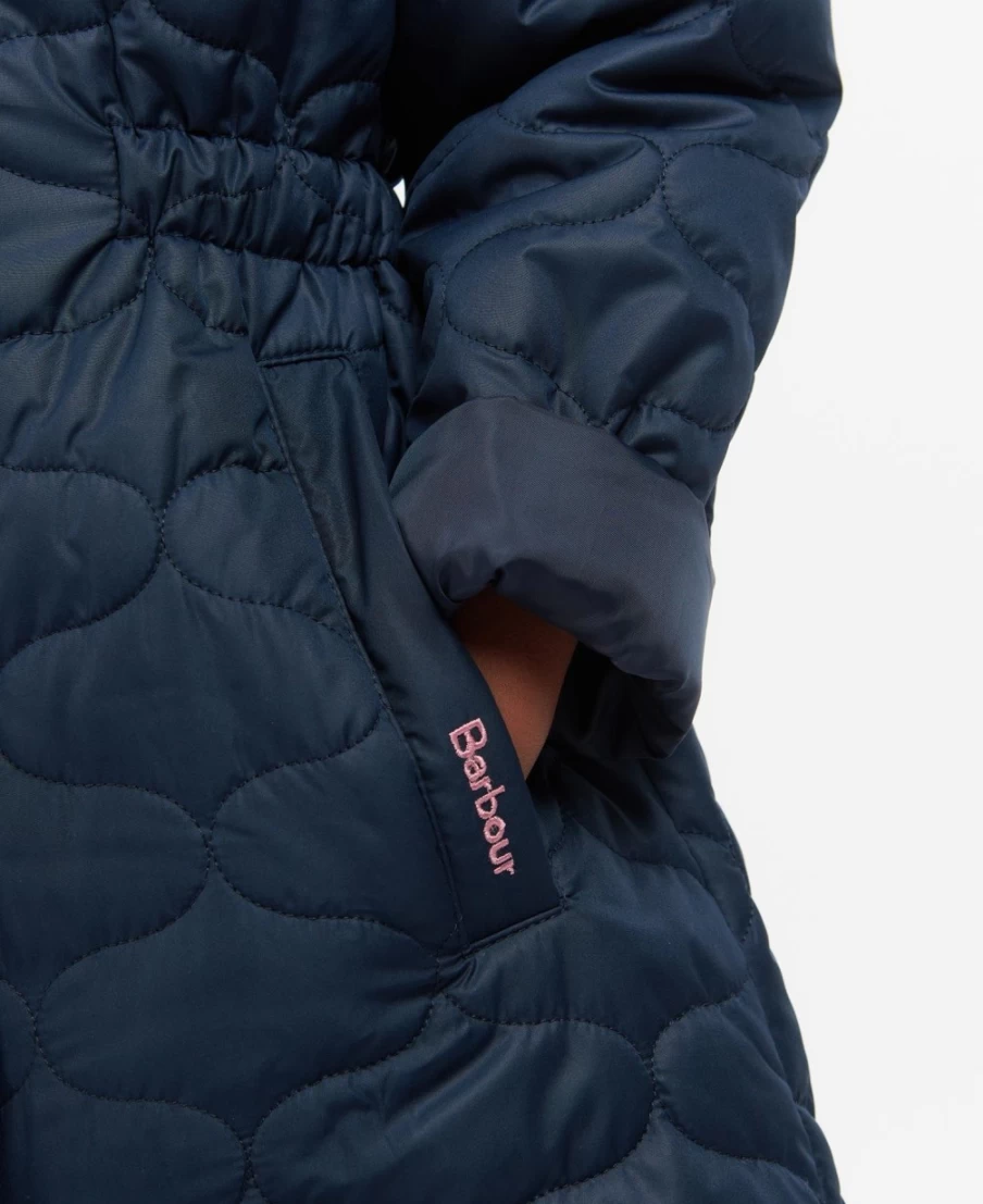 Barbour Girls Classic Navy Nahla Quilted Jacket | Water-Resistant Outerwear for Kids