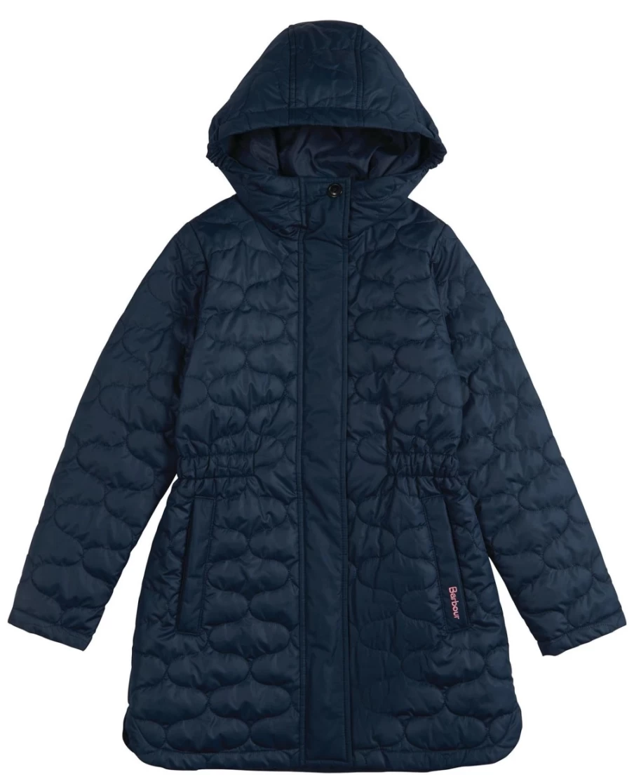 Barbour Girls Classic Navy Nahla Quilted Jacket | Water-Resistant Outerwear for Kids