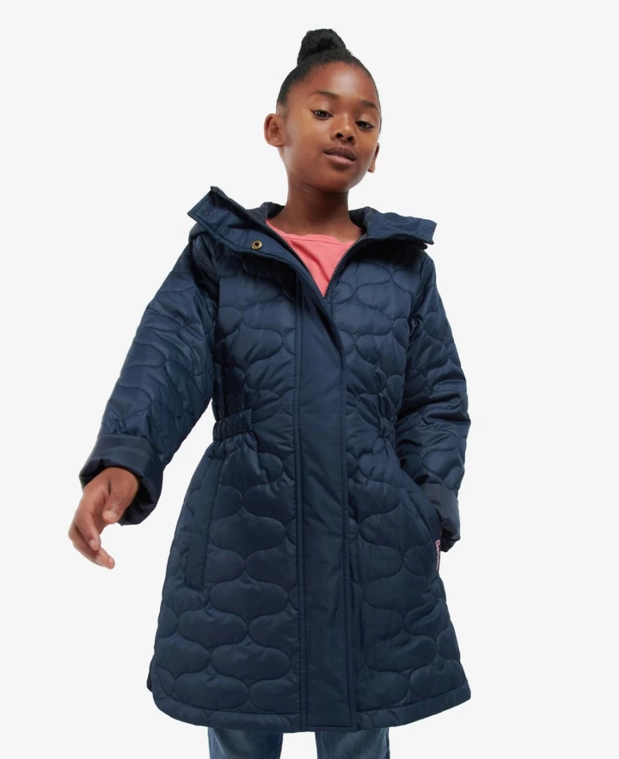 Barbour Girls Classic Navy Nahla Quilted Jacket | Water-Resistant Outerwear for Kids