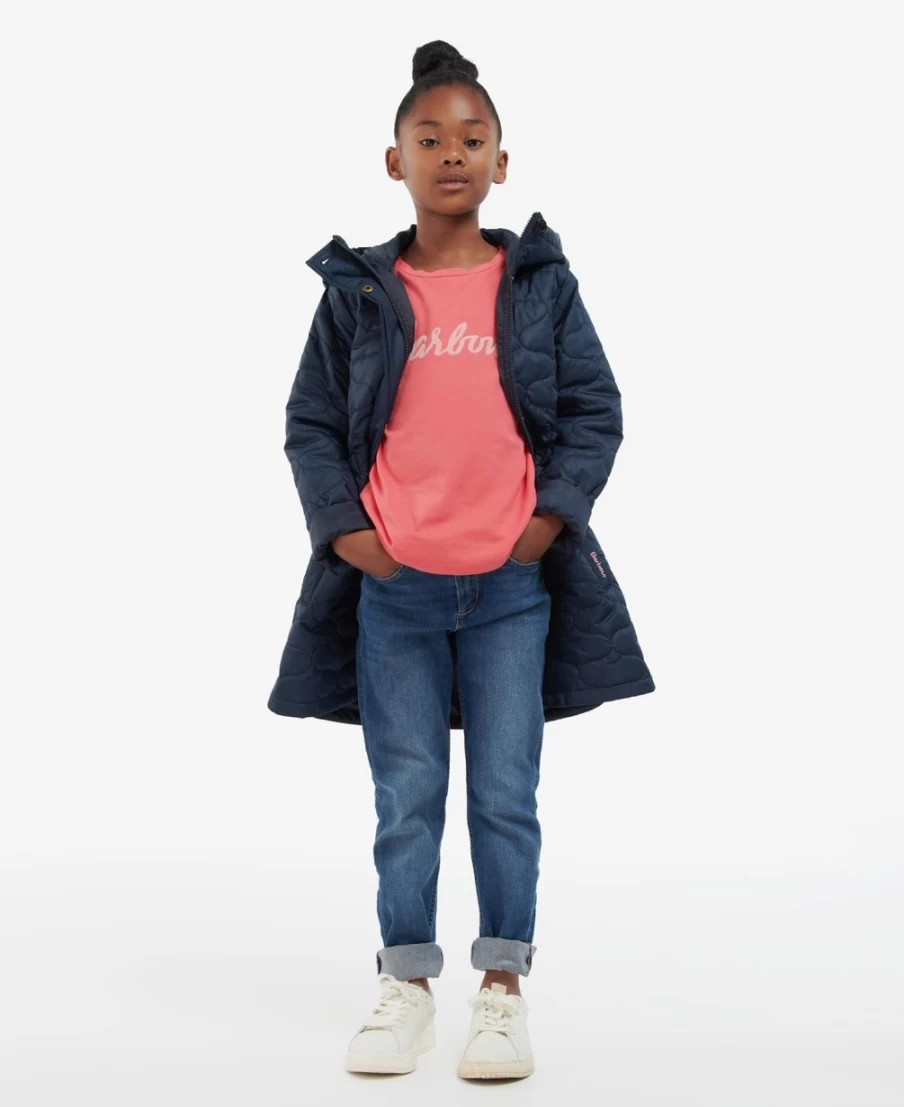 Barbour Girls Classic Navy Nahla Quilted Jacket | Water-Resistant Outerwear for Kids