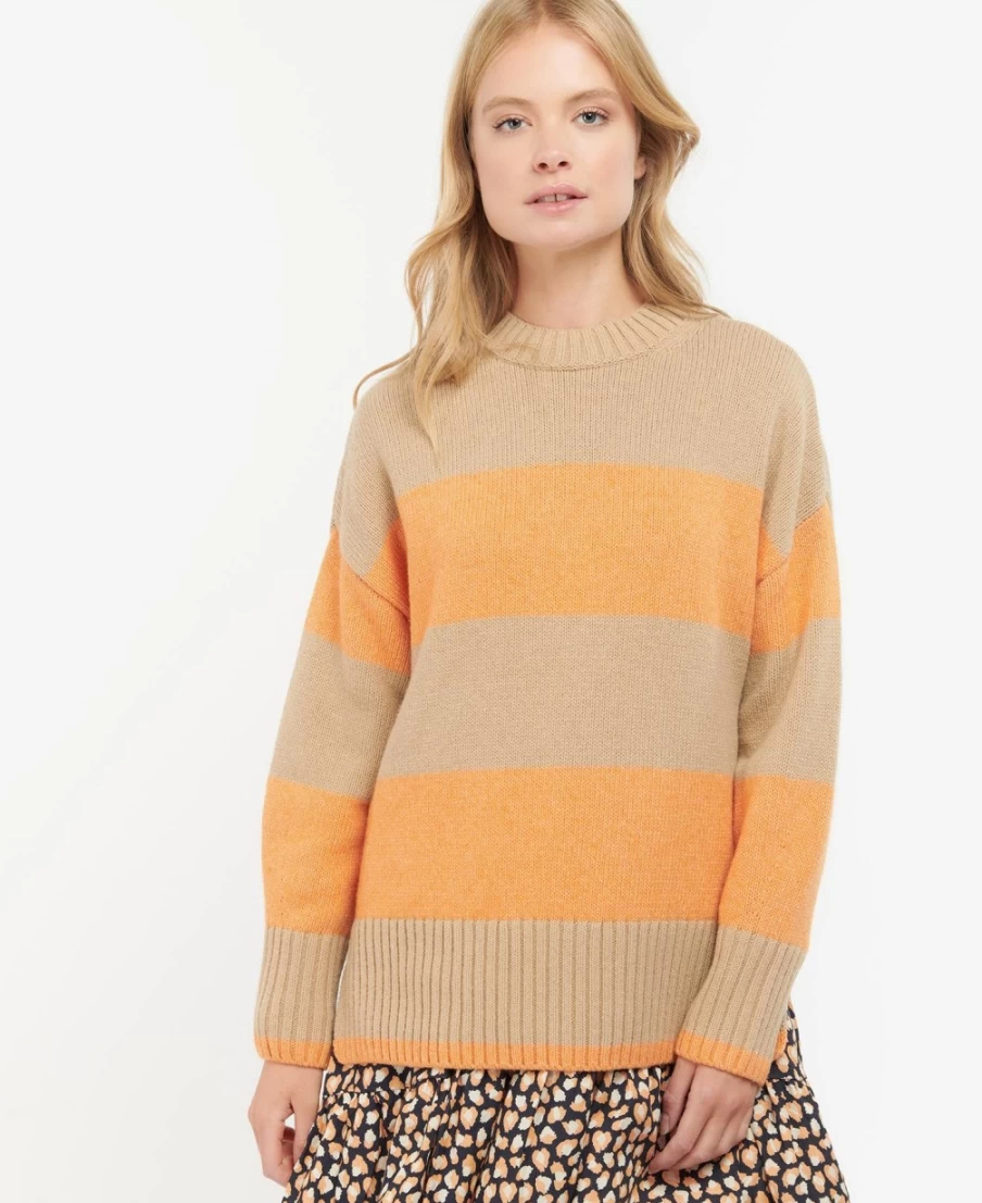 Barbour Women's Ezili Knitted Jumper in Papaya Stripe Pattern