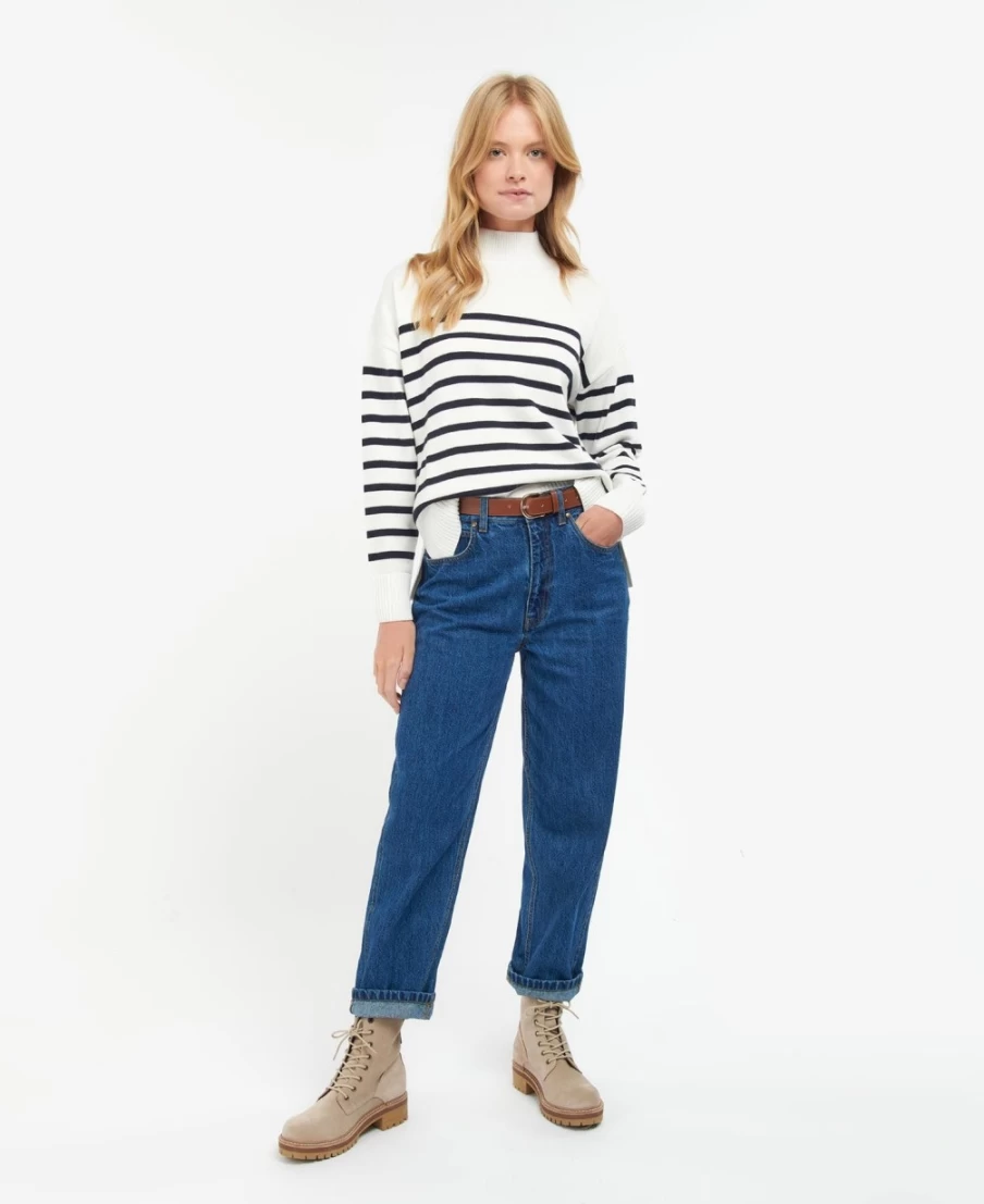 Barbour Women's Ecru Stripe Pearl Knitted Jumper