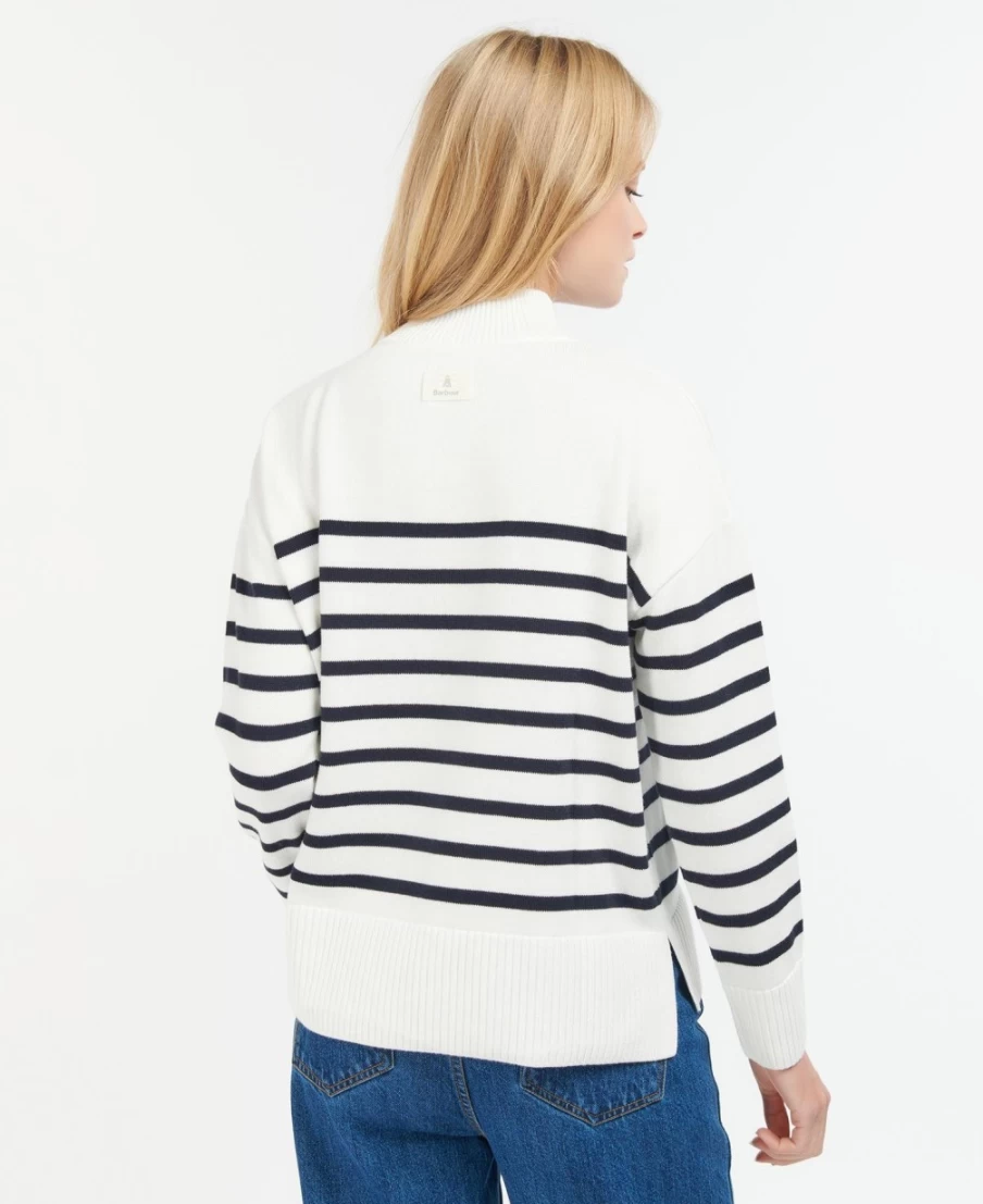 Barbour Women's Ecru Stripe Pearl Knitted Jumper