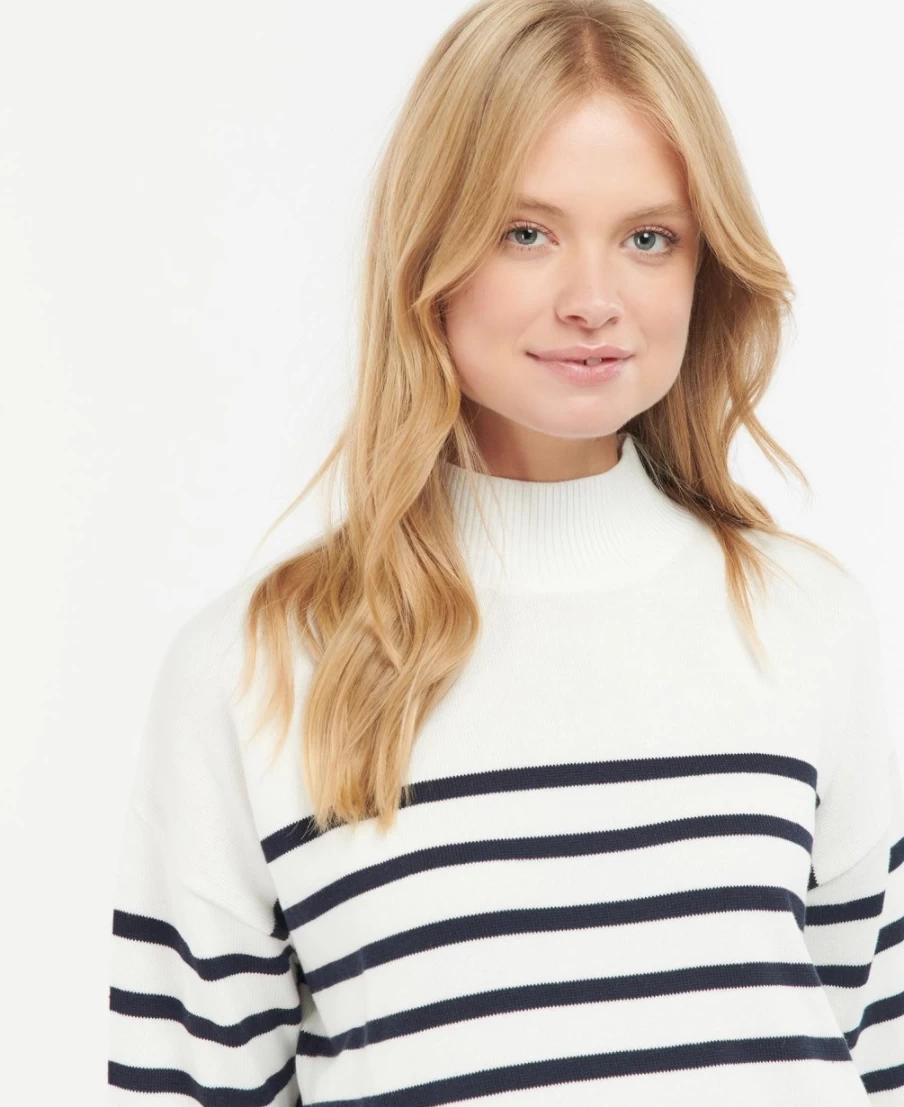 Barbour Women's Ecru Stripe Pearl Knitted Jumper