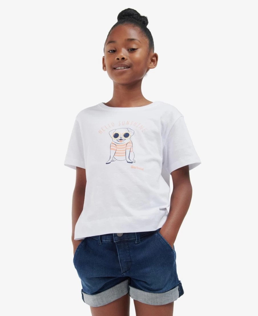 Barbour Girls Classic White Emma Cotton T-Shirt for Kids
