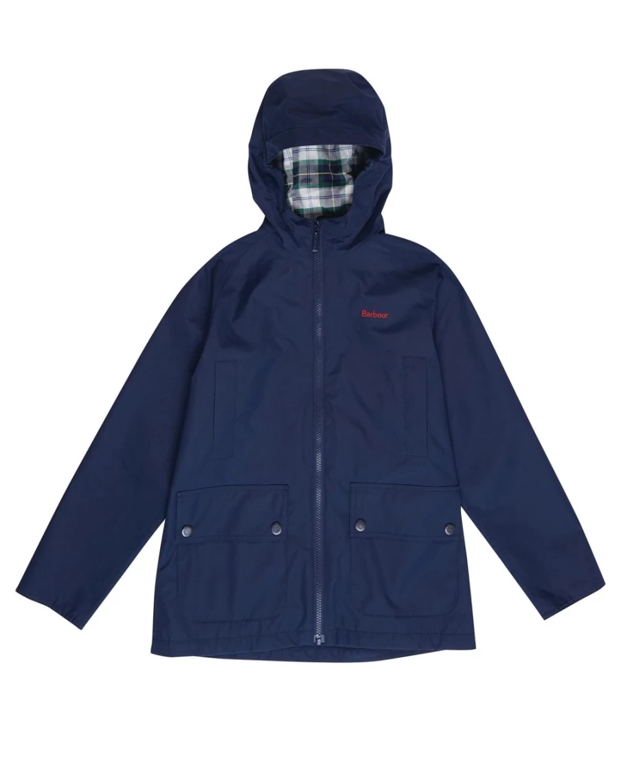 Barbour Boys Classic Navy Hooded Domus Showerproof Jacket - Waterproof Outdoor Coat for Kids