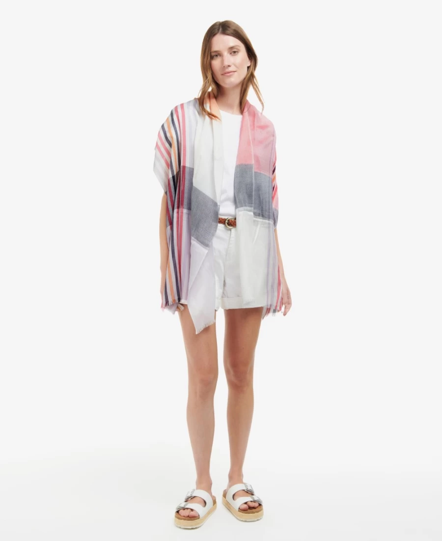 Barbour Womens Kendra Check & Stripe Scarf in Classic White