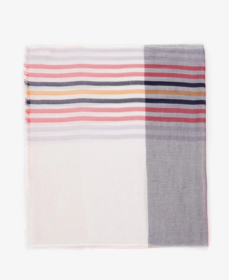Barbour Womens Kendra Check & Stripe Scarf in Classic White