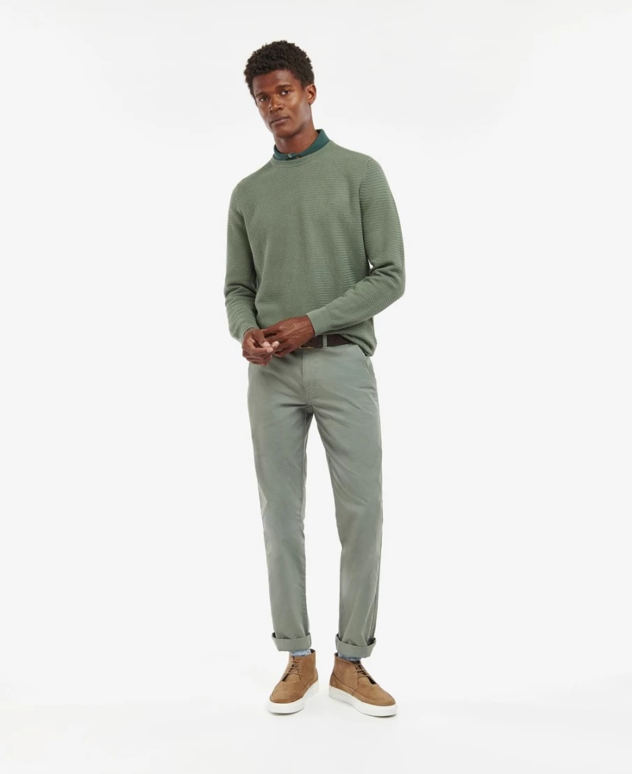 Barbour Men's Fleming Washed Blue Knitted Crew Neck Jumper