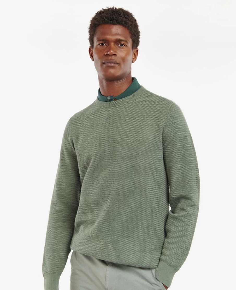 Barbour Men's Fleming Washed Blue Knitted Crew Neck Jumper