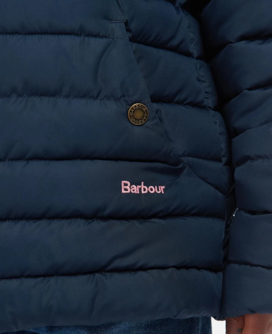 Barbour Girls Coraline Quilted Jacket in Pink Punch with Retro Floral Design