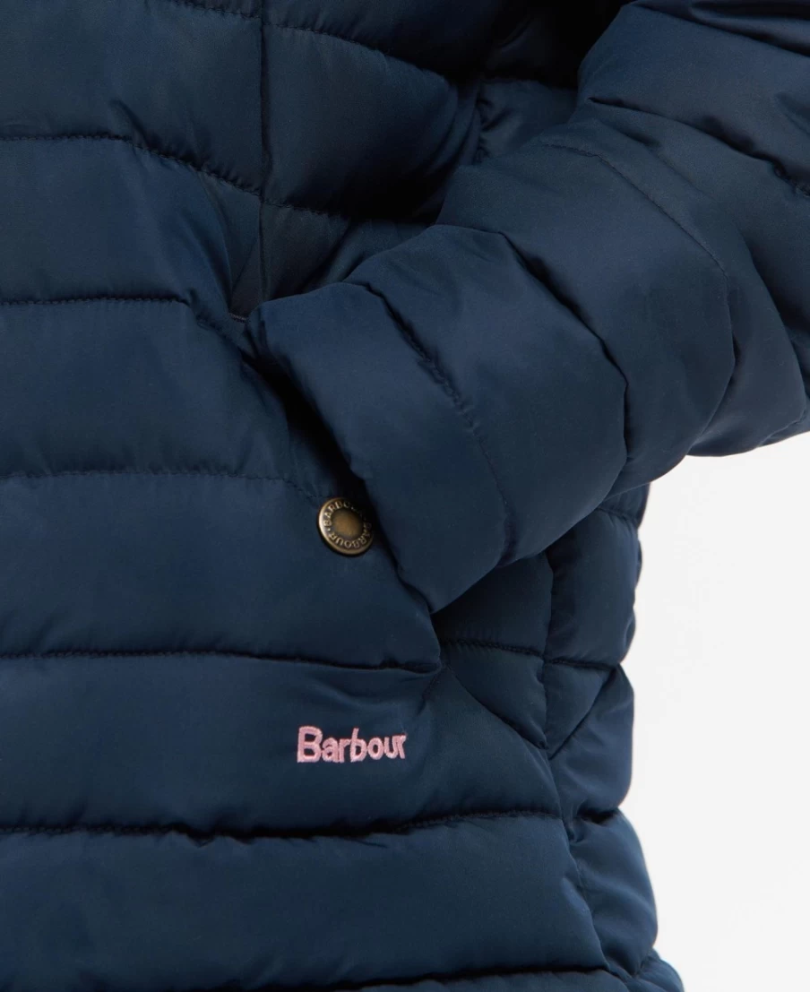 Barbour Girls Coraline Quilted Jacket in Pink Punch with Retro Floral Design