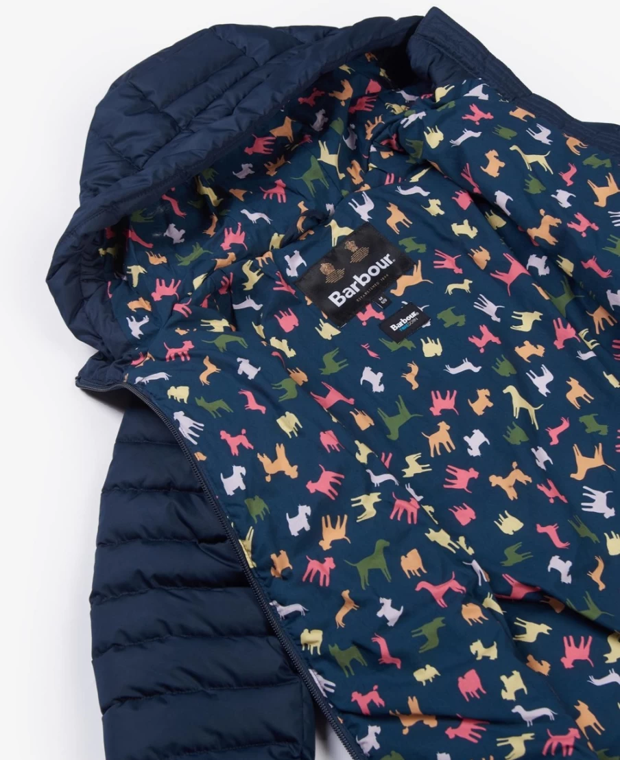 Barbour Girls Coraline Quilted Jacket in Pink Punch with Retro Floral Design