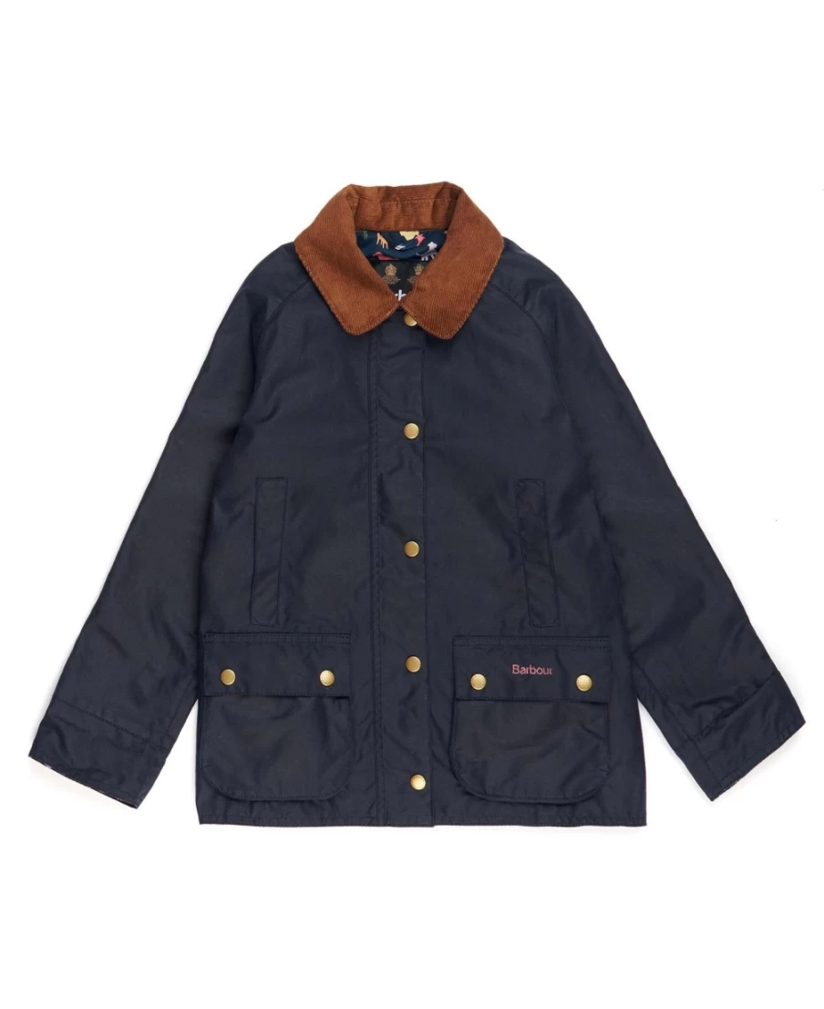 Barbour Girls Archive Olive Retro Floral Waxed Jacket | Acorn Waterproof Coat