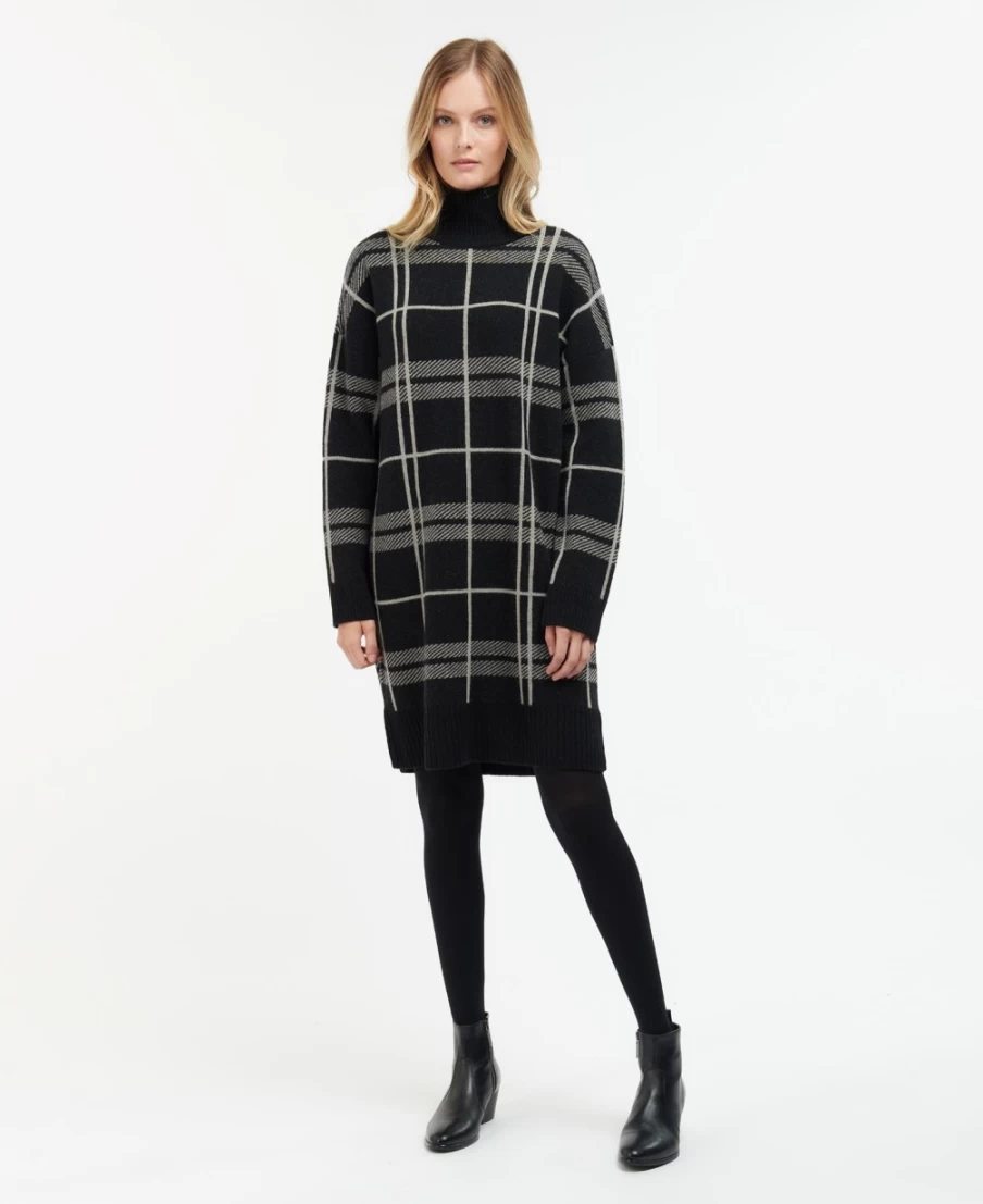 Barbour Women's Cassius Knitted Dress in Black Check Pattern