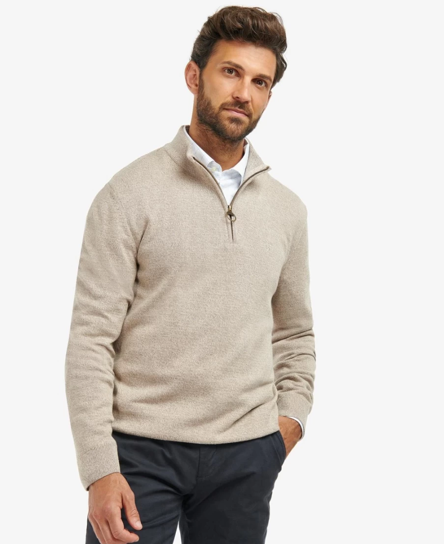 Barbour Men's Olive Marl Firle Knitted Half Zip Jumper