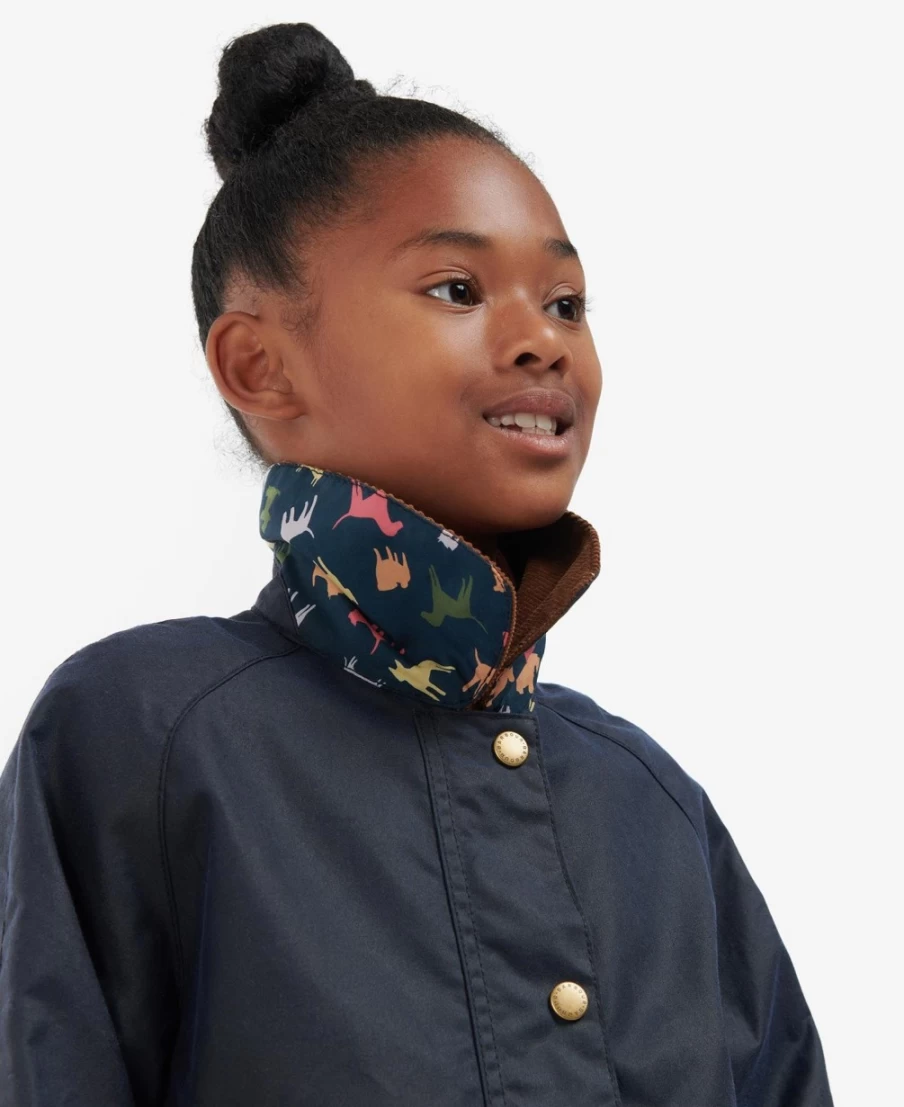 Barbour Girls Archive Olive Retro Floral Waxed Jacket | Waterproof Outdoor Coat