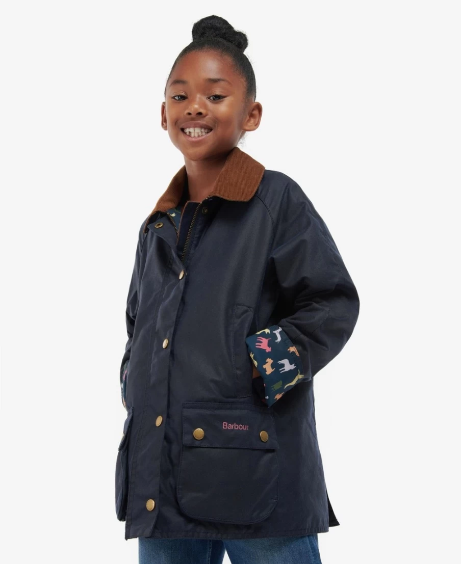 Barbour Girls Archive Olive Retro Floral Waxed Jacket | Waterproof Outdoor Coat