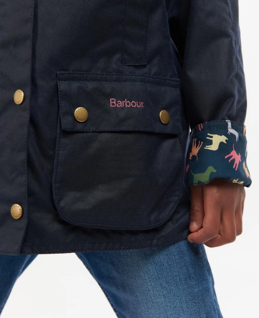 Barbour Girls Archive Olive Retro Floral Waxed Jacket | Waterproof Outdoor Coat