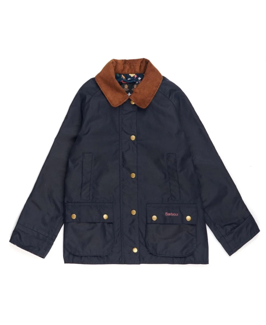Barbour Girls Archive Olive Retro Floral Waxed Jacket | Waterproof Outdoor Coat
