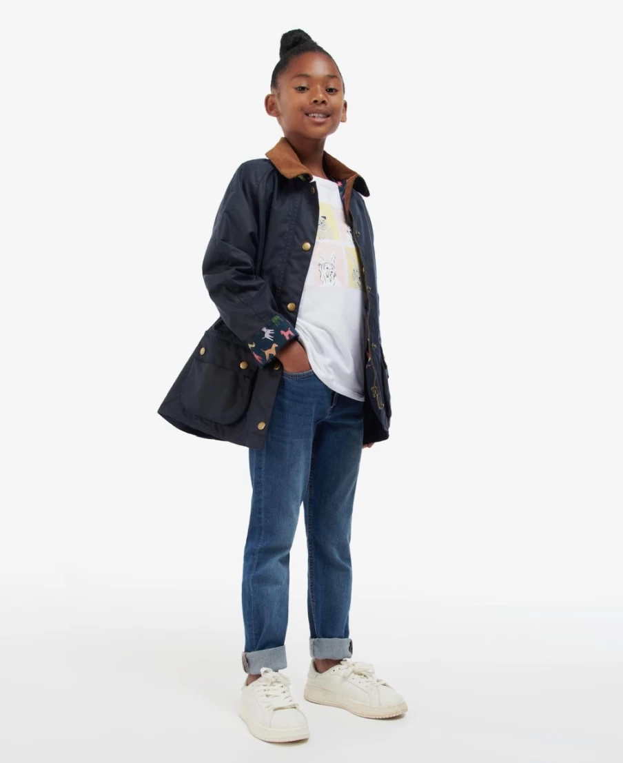 Barbour Girls Archive Olive Retro Floral Waxed Jacket | Waterproof Outdoor Coat