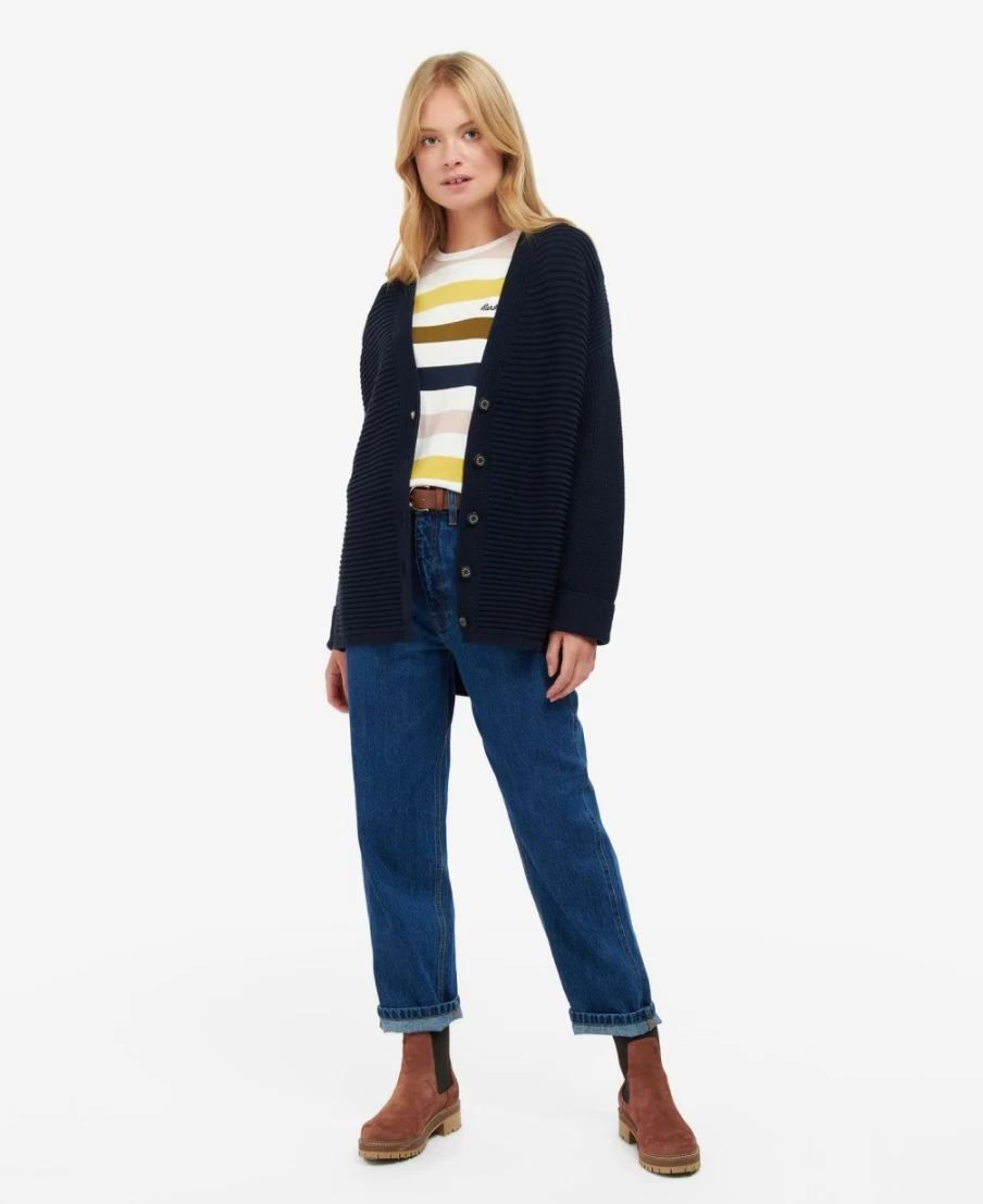 Barbour Women's Navy Stitch Guernsey Button Cardigan Sweater