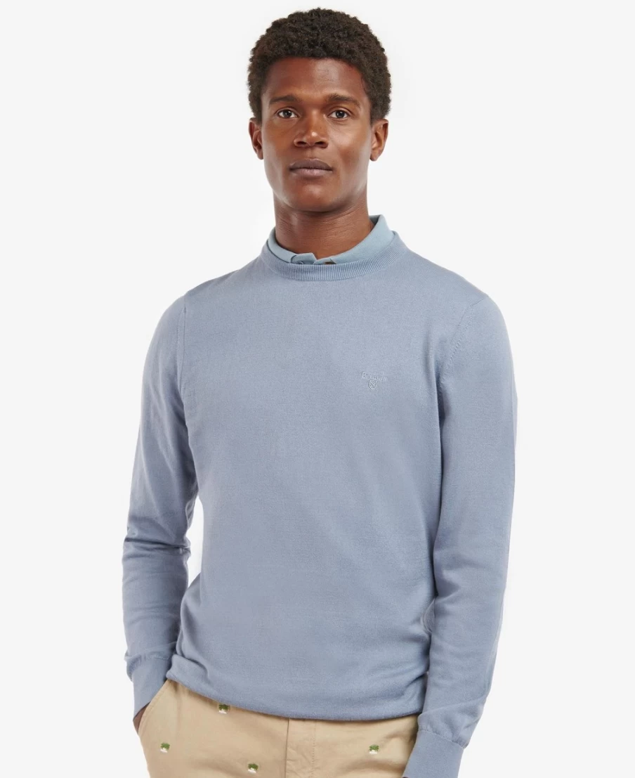 Barbour Men's Light Moss Cotton Crew Neck Sweater - Lightweight Casual Pullover